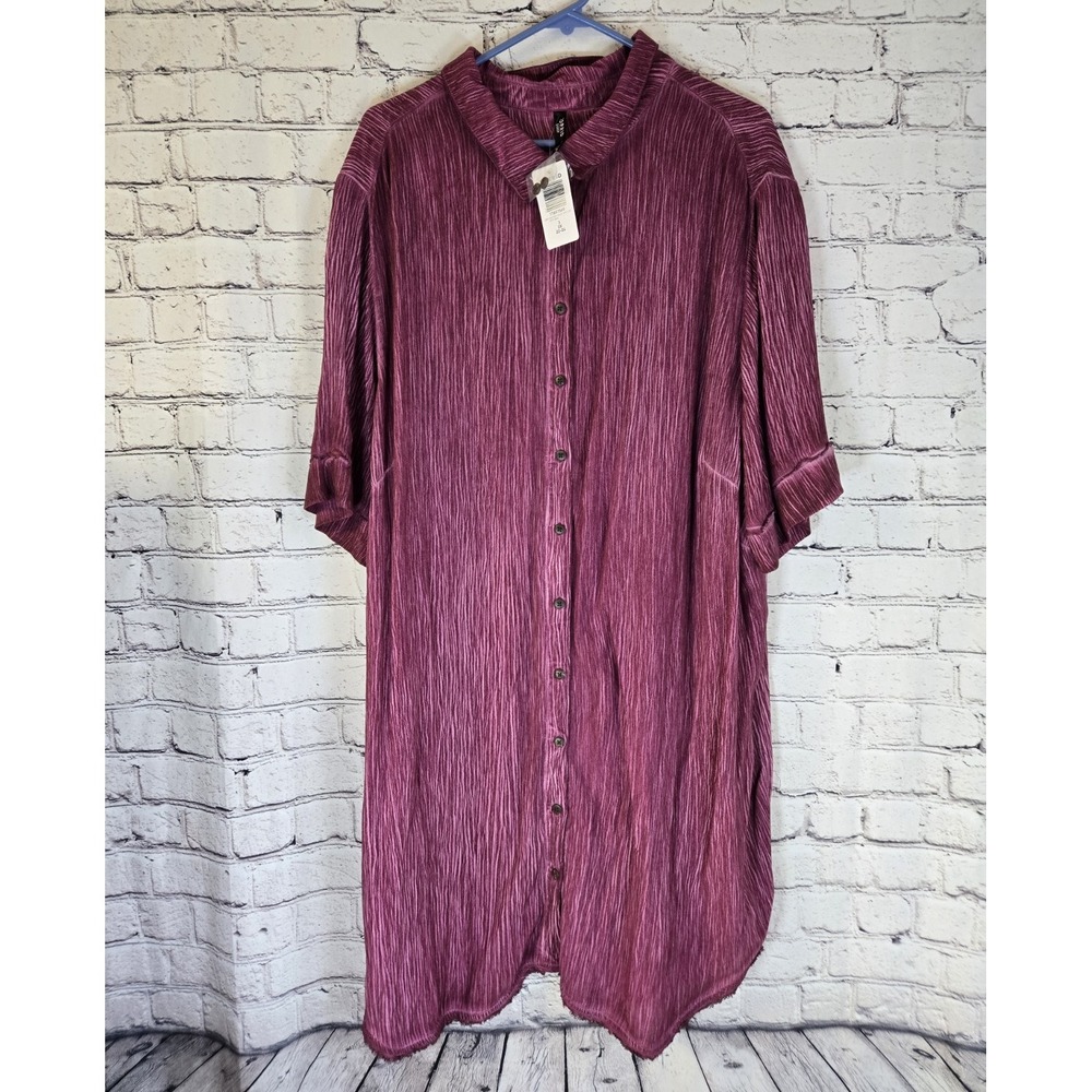 Torrid Collared Button Front Pink Gauze Shirt Plus Size 3X Knee Length NWT